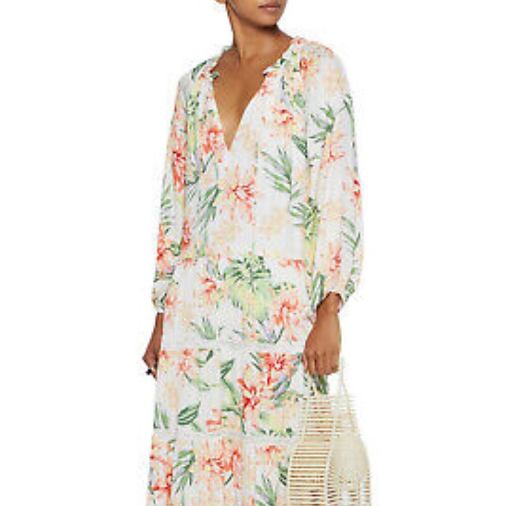 NWT Alice + Olivia Layla Hibiscus Floral Tiered Midi Dress Size M